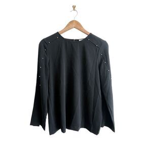 Calvin Klein Blouse Long Sleeve Black Studs Raglan Pullover Polyester Women's S